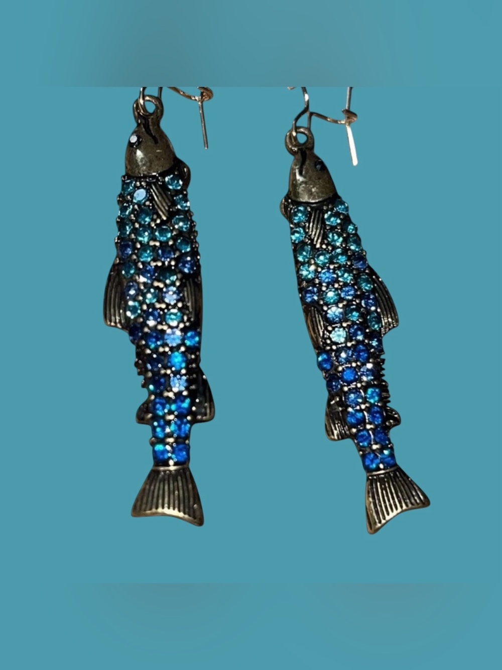 Betsey Johnson Blue Crystal Fish Drop Earrings - Picture 7 of 16